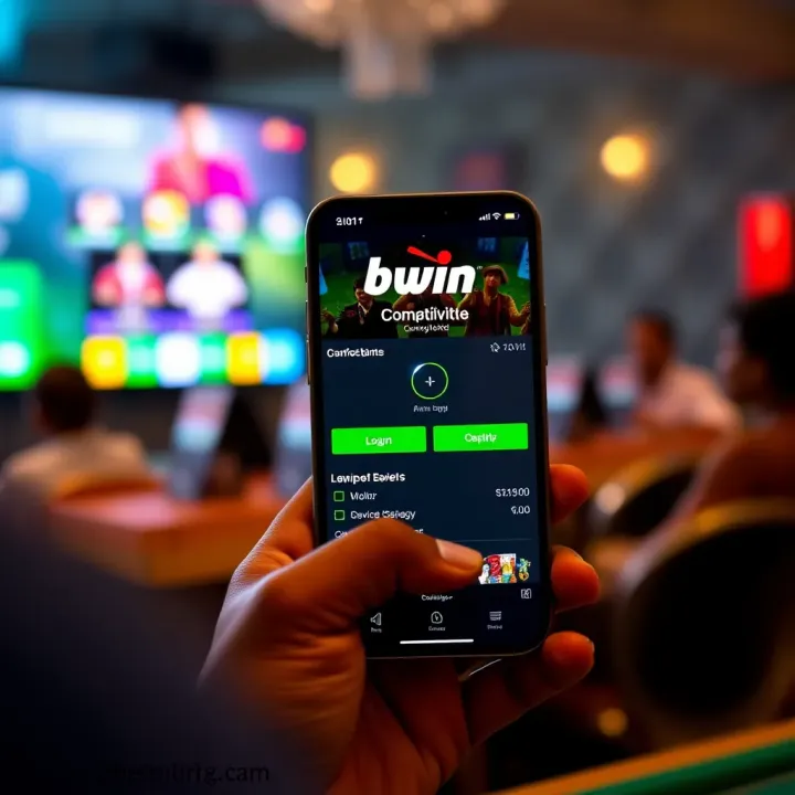 Mobile phone displaying the bwin app download page with compatibility check for Nigerian devices
