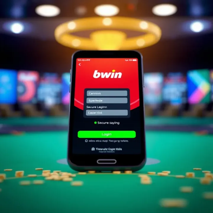 Smartphone screen showing the bwin login app interface with secure login fields