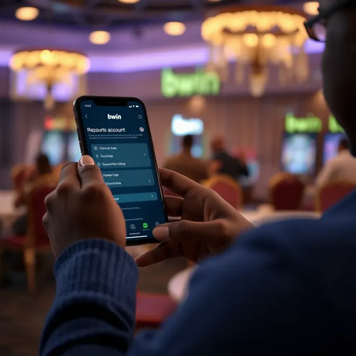 User navigating Bwin mobile app features including account setup and secure login options