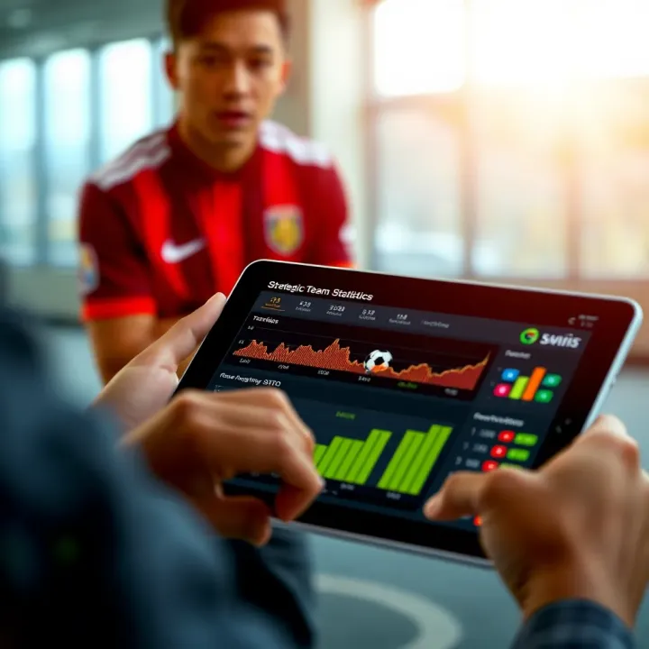 Detailed analysis of football team statistics on a digital tablet for strategic betting