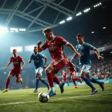 Dynamic action of top-flight football players competing intensely on the pitch during a Premier League match