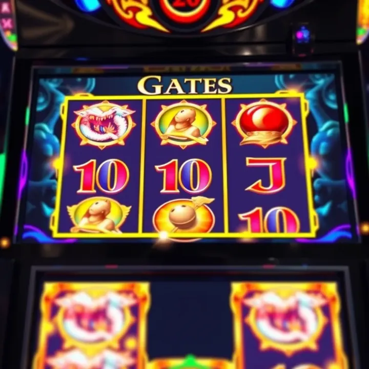 Slot machine screen displaying Gates of Olympus game symbols with glowing effects