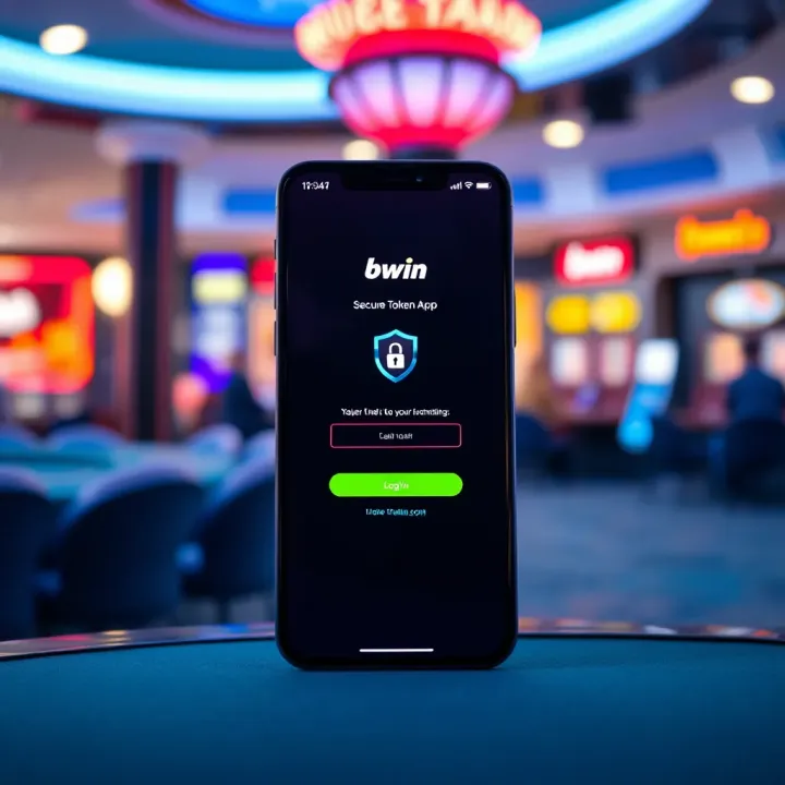 Mobile phone displaying Bwin Token App interface with secure login screen