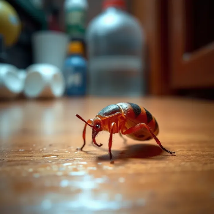 Close-up view of a mite on a household surface illustrating infestation details